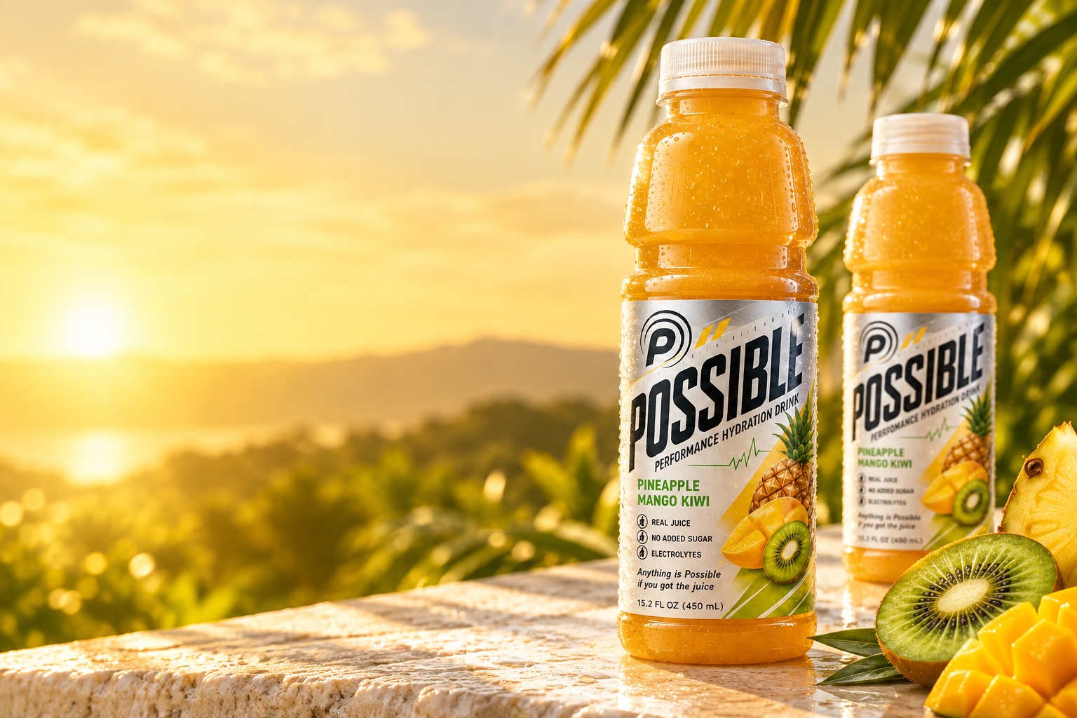 Two POSSIBLE bottles in golden tropical sunset light